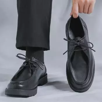 «Мужские повседневные деловые туфли из кожи в британском стиле 2024 года, увеличивающие рост, с низким голенищем, корейская версия» 44 чёрный