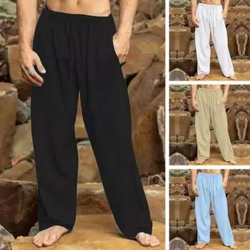 Мужские повседневные длинные брюки с эластичной резинкой на талии и завязками средней посадки, однотонные прямые спортивные брюки с широкими штанинами, уличная одежда 2XL чёрный