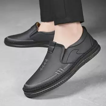 Мужские повседневные дышащие кожаные туфли - мягкая, нескользящая воловья кожа для летних поездок 44 чёрный