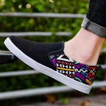 Мужские повседневные дышащие парусиновые туфли без застежек в корейском стиле с ручной росписью — удобная обувь для студентов. 42 красный