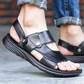 Мужские повседневные дышащие пляжные сандалии из натуральной кожи для мужчин, уличная мягкая удобная летняя обувь, модные тапочки 38 красный