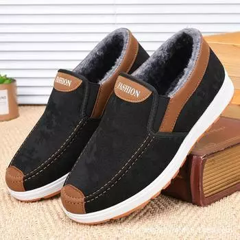 Мужские повседневные дышащие туфли из толстого бархата и хлопка на осень и зиму 39 чёрный