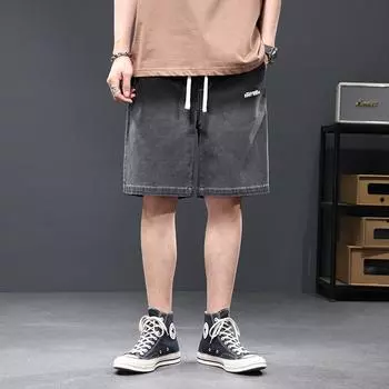 Мужские повседневные джинсы большого размера Five, шорты, мужские тонкие летние свободные брюки, повседневные спортивные брюки L чёрный