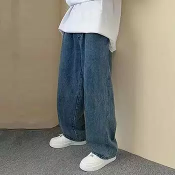 Мужские повседневные джинсы с эластичной резинкой на талии, широкие джинсовые брюки с карманами, дизайнерские повседневные брюки в уличном стиле, уличная одежда M темно-синий