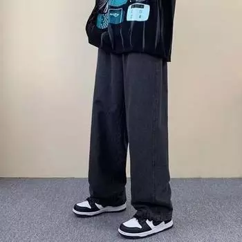 Мужские повседневные джинсы с эластичной резинкой на талии, широкие джинсовые брюки с карманами, дизайн High Street M темно-синий