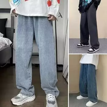 Мужские повседневные джинсы с эластичной резинкой на талии, широкие джинсовые брюки с карманами, повседневные брюки в уличном стиле XL темно-синий