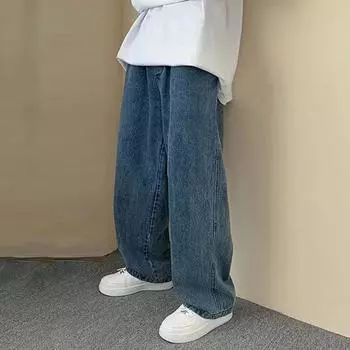 Мужские повседневные джинсы с эластичной резинкой на талии, широкие джинсовые брюки с карманами, дизайнерские повседневные брюки в уличном стиле, уличная одежда M темно-синий