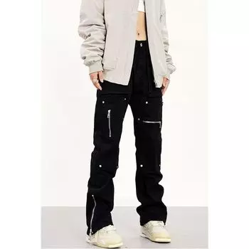 Мужские повседневные джинсы с застежкой-молнией в американском стиле, мужские уличные комбинезоны в стиле ретро, нишевые брюки с жареным уличным комбинезоном 2XL чёрный