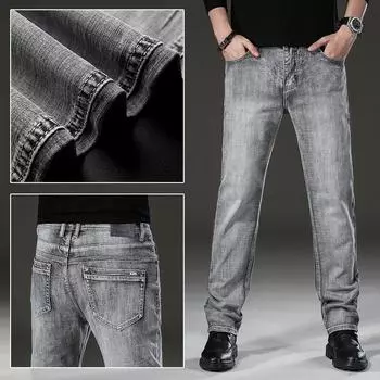 Мужские повседневные джинсы стрейч, мужские потертые мужские земляно-белые брюки в стиле ретро, свободные прямые брюки 40 синий