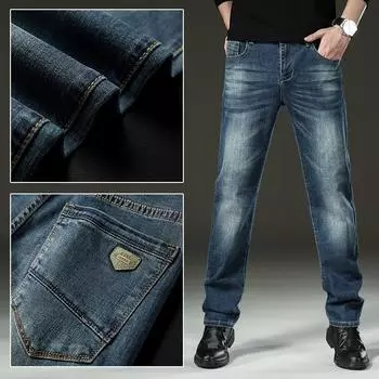 Мужские повседневные джинсы-стрейч, мужские свободные прямые брюки белого цвета в стиле ретро 40 синий