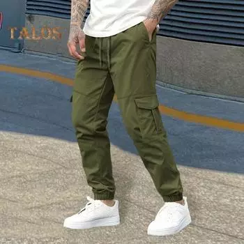 Мужские повседневные джоггеры со шнурком, тренировочные брюки с карманами, узкие брюки для бега на открытом воздухе, летнего бега, походов L хаки