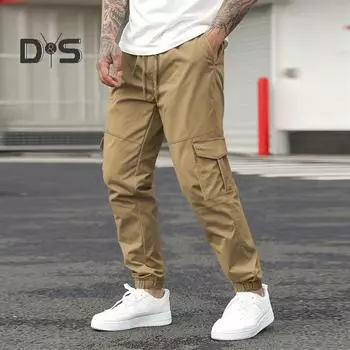 Мужские повседневные джоггеры со шнурком, тренировочные брюки с карманами, узкие брюки для бега на открытом воздухе, летнего бега, походов XL хаки