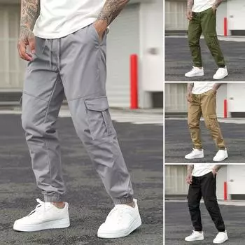Мужские повседневные джоггеры со шнурком, тренировочные брюки с карманами, узкие брюки для бега на открытом воздухе, летнего бега, походов XL чёрный