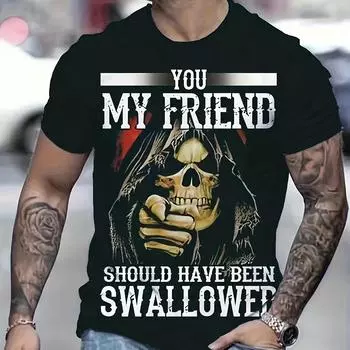 Мужские повседневные футболки больших размеров с 3D-рисунком черепа и графикой и глотанием, повседневные футболки для летней одежды для фитнеса и отдыха S