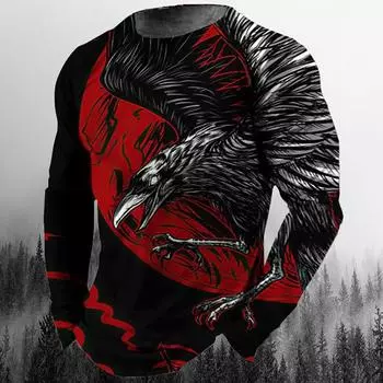 Мужские повседневные футболки с длинными рукавами и принтом орла, осенняя уличная одежда, мужские топы в стиле хип-хоп с 3D принтом животных, футболки размера плюс 5XL S