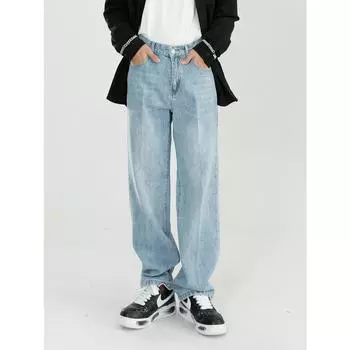 Мужские повседневные голубые универсальные прямые брюки в корейском стиле в стиле вестерн для мужчин S светло-синий