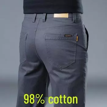 Мужские повседневные хлопковые брюки приталенного кроя, Гонконг, 2024: Дышащие, Эластичные, Прямые, Универсальные Длинные Брюки для Лета 33
