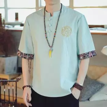 Мужские повседневные хлопковые льняные рубашки, мужские однотонные свободные топы с короткими рукавами, летние красивые мужские рубашки M белый