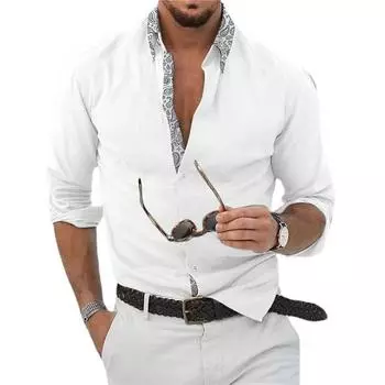 Мужские повседневные хлопковые льняные рубашки с длинными рукавами, модные, удобные, облегающие рубашки, размер США S белый