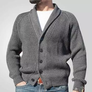 Мужские повседневные кардиганы, свитера с воротником-шалью, с длинным рукавом, трикотажные кардиганы на пуговицах, легкие осенне-зимние рабочие свитера, трикотажные куртки, верхняя одежда для мужчин M серый