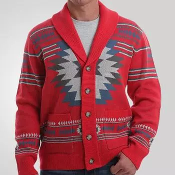 Мужские повседневные кардиганы, свитера, винтажный воротник-шалка, длинный рукав, трикотажные кардиганы на пуговицах с карманами, свитера для осени и зимы, трикотажная верхняя одежда для мужчин M красный