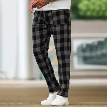Мужские повседневные клетчатые брюки Модные трендовые брюки S белый
