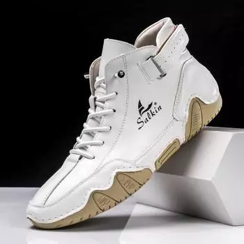 Мужские повседневные кожаные ботинки 2024 года, высококачественные туфли на плоской подошве, дизайнерская обувь, нескользящая удобная обувь, кроссовки для мужчин 38 белый