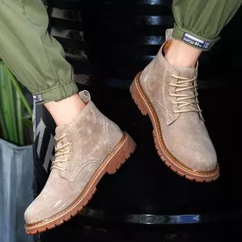 Мужские повседневные кожаные ботинки, ботинки «Челси», мужские полусапожки, кожаные туфли, туфли-карго, повседневные туфли из свиной кожи средней высоты 38-46 38 хаки