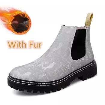 Мужские повседневные кожаные ботинки Chelsea с толстой подошвой, модные зимние теплые мужские ботинки, офисные теплые мотоциклетные ботинки, классическая обувь класса люкс 38