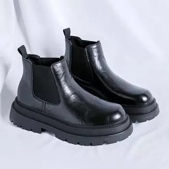 Мужские повседневные кожаные ботинки «Челси» в британском стиле, высокие деловые туфли, модные мужские ботильоны с толстой подошвой, туфли без застежек 38