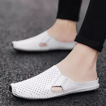 Мужские повседневные кожаные классические туфли-лодочки, туфли-лоферы, туфли с вырезами, высококачественные полутапочки на плоской подошве, ленивые туфли Muller Shoes 38 чёрный