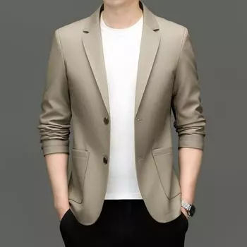 Мужские повседневные кожаные костюмы 2024 года: Модные весенние и осенние куртки для людей среднего возраста 195/XXXXL чёрный