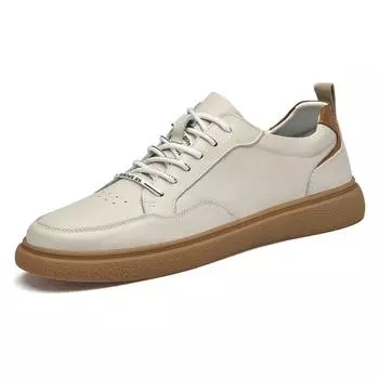 Мужские повседневные кожаные кроссовки для ходьбы на открытом воздухе на плоской подошве, дизайнерские туфли-оксфорды из натуральной кожи, нескользящие, удобные, вулканизированные кроссовки 38 белый