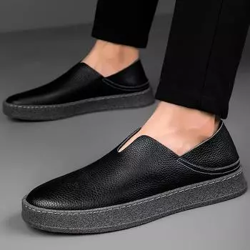 Мужские повседневные кожаные мокасины ручной работы, удобные мокасины, обувь без застежек, легкая обувь для вождения, универсальная, на плоской подошве, для отдыха и прогулок 38