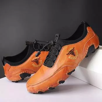 Мужские повседневные кожаные мокасины, туфли на плоской подошве, туфли ручной работы, модельные туфли для вождения 38 чёрный