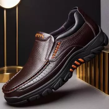 Мужские повседневные кожаные походные ботинки - весна и осень, модные и универсальные, доступны большие размеры 44 чёрный