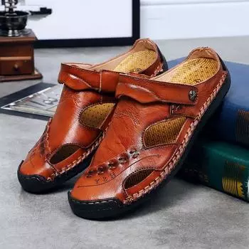 Мужские повседневные кожаные сандалии, дышащая уличная пляжная обувь Tide 38 коричневый