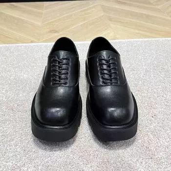 Мужские повседневные кожаные туфли большого размера, новые британские мужские туфли на платформе, цельные 15961-O 37 чёрный