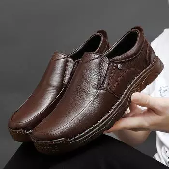 Мужские повседневные кожаные туфли большого размера, с одной педалью, для отцов среднего и пожилого возраста 38 чёрный