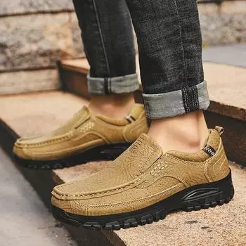Мужские повседневные кожаные туфли для ходьбы, деловые, нескользящие, с мягкой подошвой, рабочие мокасины с круглым носком и плоской подошвой, кроссовки для активного отдыха 38