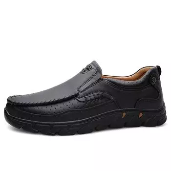 Мужские повседневные кожаные туфли, дышащие, удобные, мужские деловые туфли-оксфорды из кожи на плоской подошве, мужская обувь в британском стиле 39 чёрный