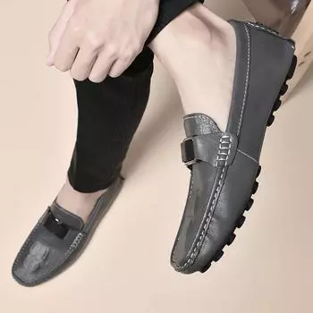 Мужские повседневные кожаные туфли Four Seasons Plus Size, нескользящие деловые кожаные туфли, модные универсальные туфли для вечеринок и вождения 35 чёрный