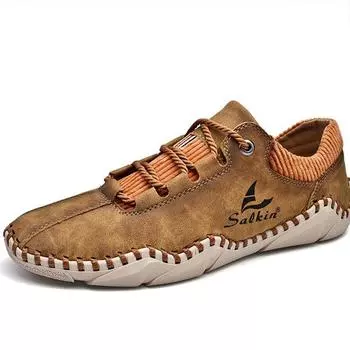 Мужские повседневные кожаные туфли из спилка, мужские лоферы, удобные туфли для вождения, мокасины, мужские туфли на плоской подошве 38 хаки