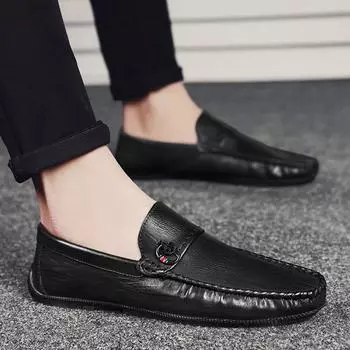 Мужские повседневные кожаные туфли Кожаные туфли Lazy Pedal Мужские туфли Doudou Повседневные легкие кожаные туфли для вождения 39 чёрный