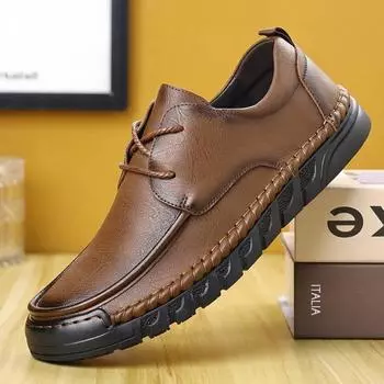 Мужские повседневные кожаные туфли, кожаные туфли высокого бренда, летние туфли из коровьей кожи с мягкой подошвой и мягкой поверхностью для пап среднего возраста 38