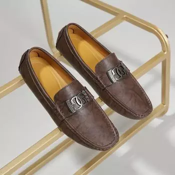 Мужские повседневные кожаные туфли, легкие мокасины, классические мужские туфли без застежек, удобные туфли для вождения 39 коричневый