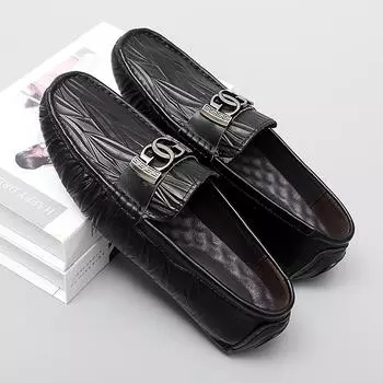 Мужские повседневные кожаные туфли, легкие мокасины, классические мужские удобные туфли для вождения, мокасины 39 чёрный