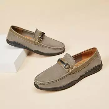Мужские повседневные кожаные туфли, легкие мокасины, удобные туфли для вождения без застежек 39 хаки
