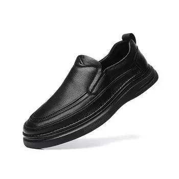 Мужские повседневные кожаные туфли, летние, нескользящие, мягкая подошва, мягкая поверхность, папины туфли, одна педаль, кожаные туфли, обувь Doudou, осень 37 чёрный