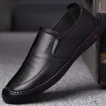 Мужские повседневные кожаные туфли, молодежные мокасины с мягкой подошвой и противоскользящим эффектом, модные и простые, ленивые туфли на одну ногу 38